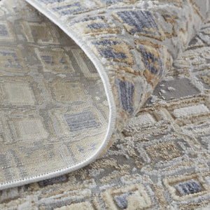 HomeRoots 4' Tan Ivory Blue Geometric Distressed Area Rug - Timeless Elegance for Modern & Classic Spaces 10' Runner 514126