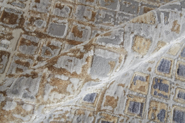 HomeRoots 4' Tan Ivory Blue Geometric Distressed Area Rug - Timeless Elegance for Modern & Classic Spaces 12' Runner 514128