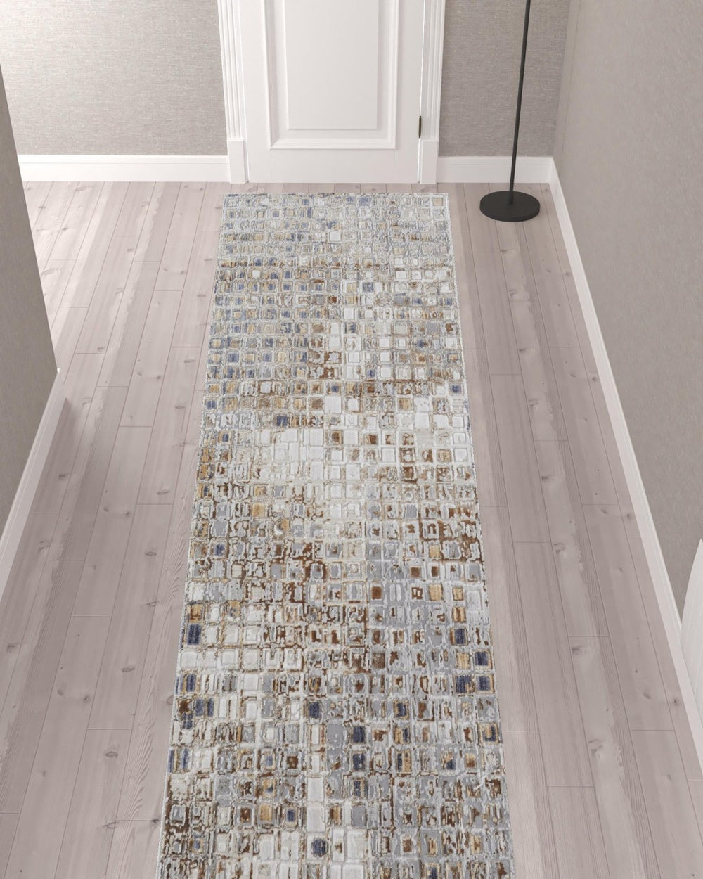 HomeRoots 4' Tan Ivory Blue Geometric Distressed Area Rug - Timeless Elegance for Modern & Classic Spaces 12' Runner 514128