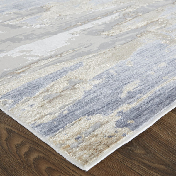 HomeRoots 4' Enhance Your Space with a Tan Ivory and Blue Abstract Distressed Area Rug for Modern Decor 4' X 6' 514131