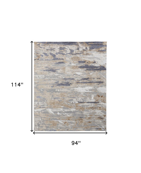 HomeRoots 4' Enhance Your Space with a Tan Ivory and Blue Abstract Distressed Area Rug for Modern Decor 8' X 10' 514133