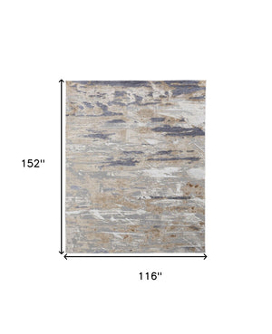 HomeRoots 4' Enhance Your Space with a Tan Ivory and Blue Abstract Distressed Area Rug for Modern Decor 10' X 13' 514134