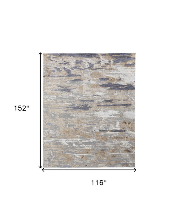 HomeRoots 4' Enhance Your Space with a Tan Ivory and Blue Abstract Distressed Area Rug for Modern Decor 10' X 13' 514134