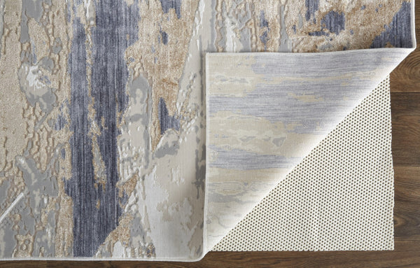 HomeRoots 4' Enhance Your Space with a Tan Ivory and Blue Abstract Distressed Area Rug for Modern Decor 10' X 13' 514134
