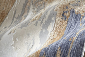 HomeRoots 4' Enhance Your Space with a Tan Ivory and Blue Abstract Distressed Area Rug for Modern Decor 10' Runner 514135