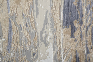 HomeRoots 4' Enhance Your Space with a Tan Ivory and Blue Abstract Distressed Area Rug for Modern Decor 8' Runner 514136