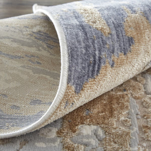 HomeRoots 4' Enhance Your Space with a Tan Ivory and Blue Abstract Distressed Area Rug for Modern Decor 12' Runner 514137