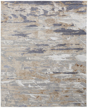 HomeRoots 4' Enhance Your Space with a Tan Ivory and Blue Abstract Distressed Area Rug for Modern Decor 12' X 15' 514138