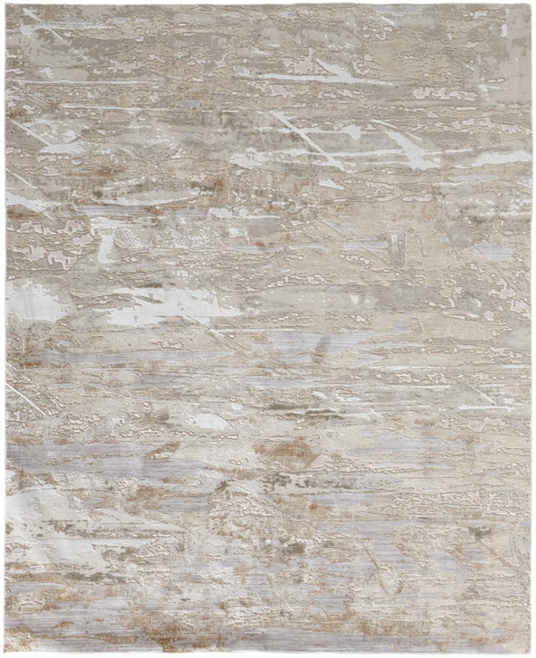 HomeRoots 4' Enhance Your Space with a Tan Ivory and Blue Abstract Distressed Area Rug for Modern Decor 8' X 10' 514142