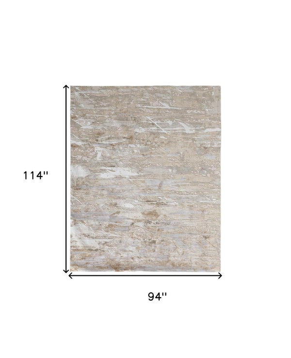HomeRoots 4' Enhance Your Space with a Tan Ivory and Blue Abstract Distressed Area Rug for Modern Decor 8' X 10' 514142