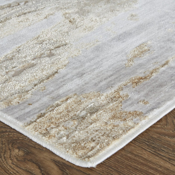 HomeRoots 4' Enhance Your Space with a Tan Ivory and Blue Abstract Distressed Area Rug for Modern Decor 8' X 10' 514142
