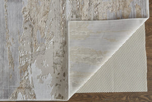 HomeRoots 4' Enhance Your Space with a Tan Ivory and Blue Abstract Distressed Area Rug for Modern Decor 10' X 13' 514143