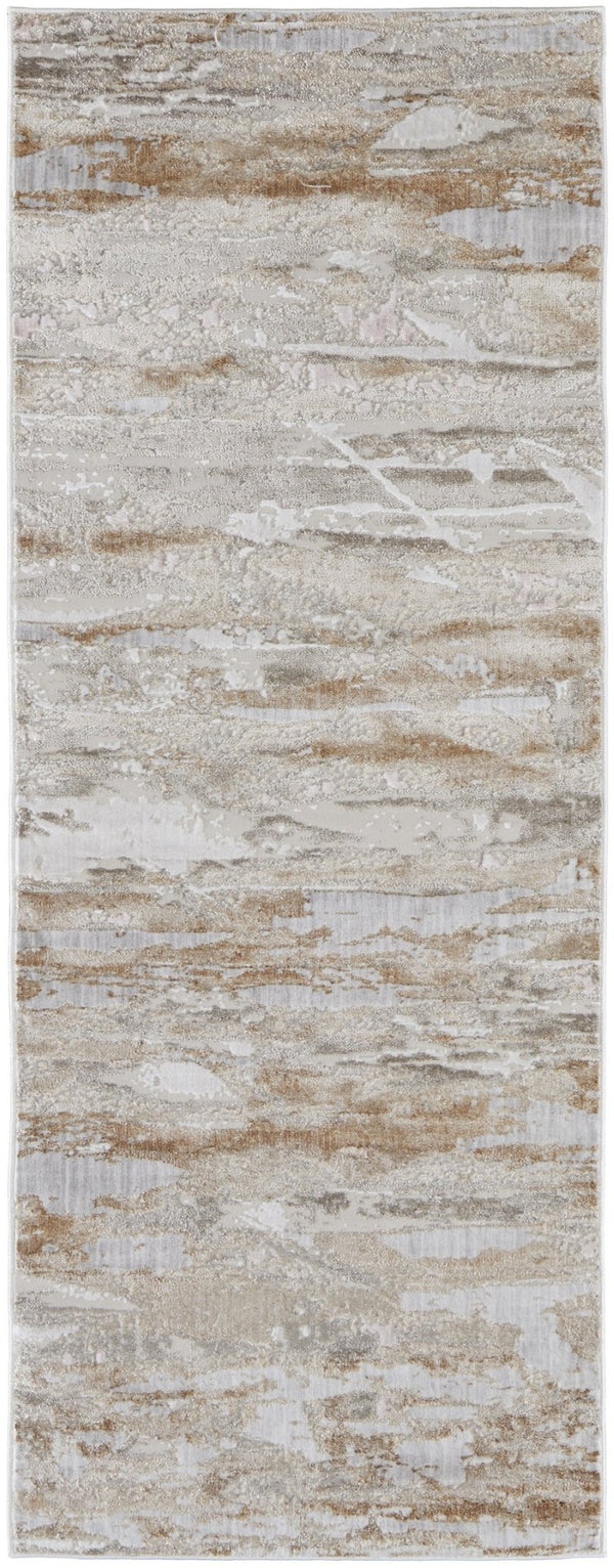 HomeRoots 4' Enhance Your Space with a Tan Ivory and Blue Abstract Distressed Area Rug for Modern Decor 10' Runner 514144