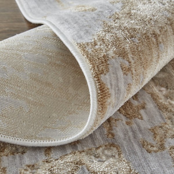 HomeRoots 4' Enhance Your Space with a Tan Ivory and Blue Abstract Distressed Area Rug for Modern Decor 8' Runner 514145