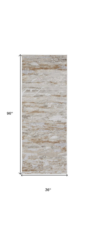 HomeRoots 4' Enhance Your Space with a Tan Ivory and Blue Abstract Distressed Area Rug for Modern Decor 8' Runner 514145