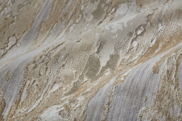 HomeRoots 4' Enhance Your Space with a Tan Ivory and Blue Abstract Distressed Area Rug for Modern Decor 12' Runner 514146