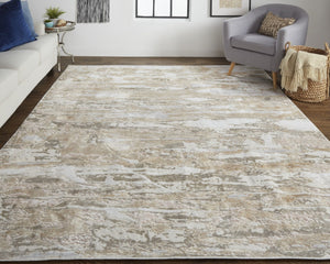 HomeRoots 4' Enhance Your Space with a Tan Ivory and Blue Abstract Distressed Area Rug for Modern Decor 12' X 15' 514147