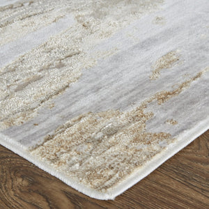 HomeRoots 4' Enhance Your Space with a Tan Ivory and Blue Abstract Distressed Area Rug for Modern Decor 12' X 15' 514147