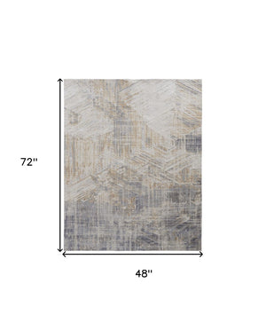 HomeRoots 4' Transform Your Space with a Modern Abstract Ivory Gray Tan Distressed Area Rug for Comfort & Style 4' X 6' 514149