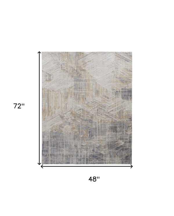 HomeRoots 4' Transform Your Space with a Modern Abstract Ivory Gray Tan Distressed Area Rug for Comfort & Style 4' X 6' 514149