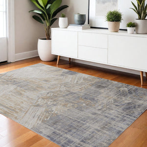 HomeRoots 4' Transform Your Space with a Modern Abstract Ivory Gray Tan Distressed Area Rug for Comfort & Style 4' X 6' 514149