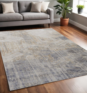 HomeRoots 4' Transform Your Space with a Modern Abstract Ivory Gray Tan Distressed Area Rug for Comfort & Style 5' X 8' 514150