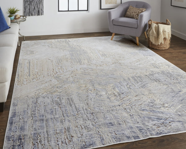 HomeRoots 4' Transform Your Space with a Modern Abstract Ivory Gray Tan Distressed Area Rug for Comfort & Style 5' X 8' 514150