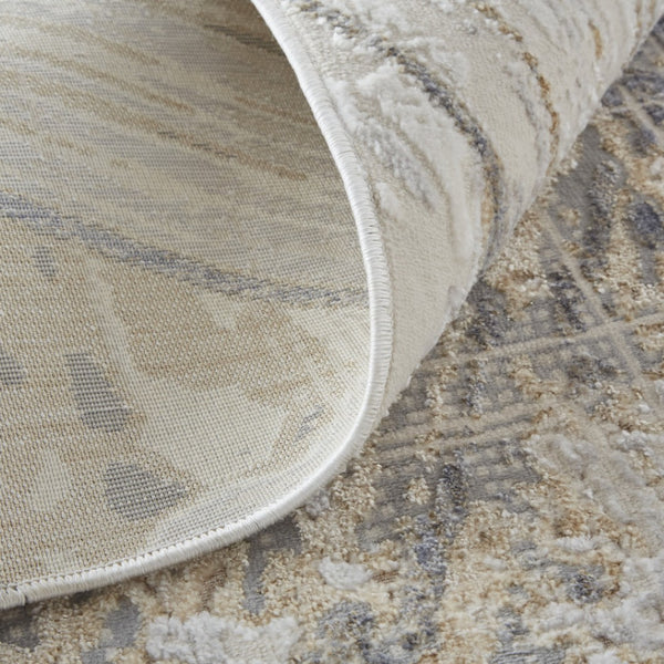 HomeRoots 4' Transform Your Space with a Modern Abstract Ivory Gray Tan Distressed Area Rug for Comfort & Style 5' X 8' 514150