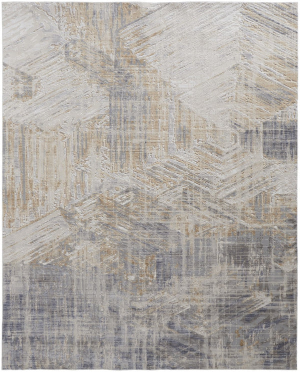 HomeRoots 4' Transform Your Space with a Modern Abstract Ivory Gray Tan Distressed Area Rug for Comfort & Style 8' X 10' 514151