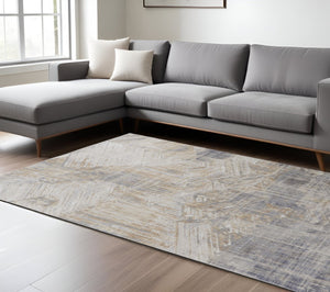 HomeRoots 4' Transform Your Space with a Modern Abstract Ivory Gray Tan Distressed Area Rug for Comfort & Style 8' X 10' 514151