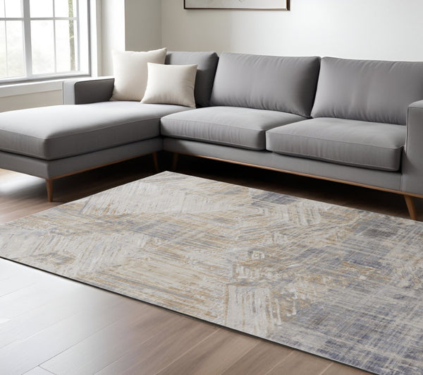 HomeRoots 4' Transform Your Space with a Modern Abstract Ivory Gray Tan Distressed Area Rug for Comfort & Style 8' X 10' 514151
