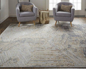 HomeRoots 4' Transform Your Space with a Modern Abstract Ivory Gray Tan Distressed Area Rug for Comfort & Style 8' X 10' 514151