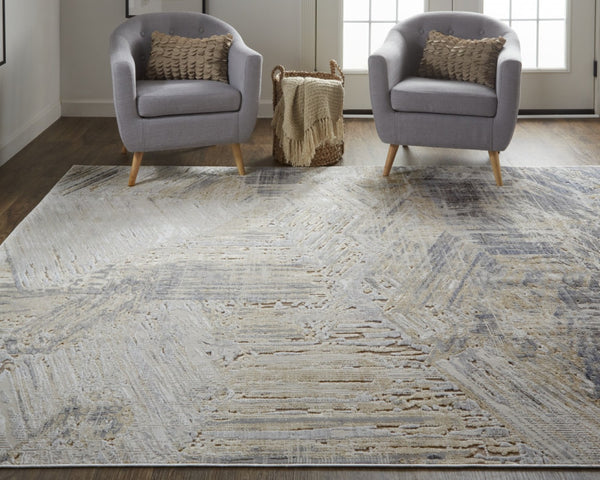 HomeRoots 4' Transform Your Space with a Modern Abstract Ivory Gray Tan Distressed Area Rug for Comfort & Style 8' X 10' 514151