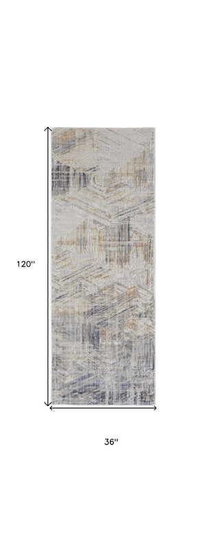 HomeRoots 4' Transform Your Space with a Modern Abstract Ivory Gray Tan Distressed Area Rug for Comfort & Style 10' Runner 514153