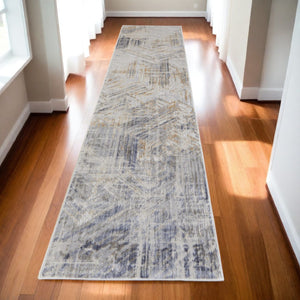 HomeRoots 4' Transform Your Space with a Modern Abstract Ivory Gray Tan Distressed Area Rug for Comfort & Style 10' Runner 514153