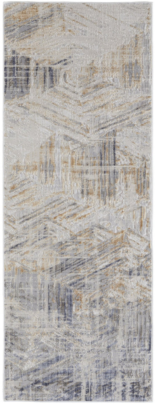 HomeRoots 4' Transform Your Space with a Modern Abstract Ivory Gray Tan Distressed Area Rug for Comfort & Style 8' Runner 514154
