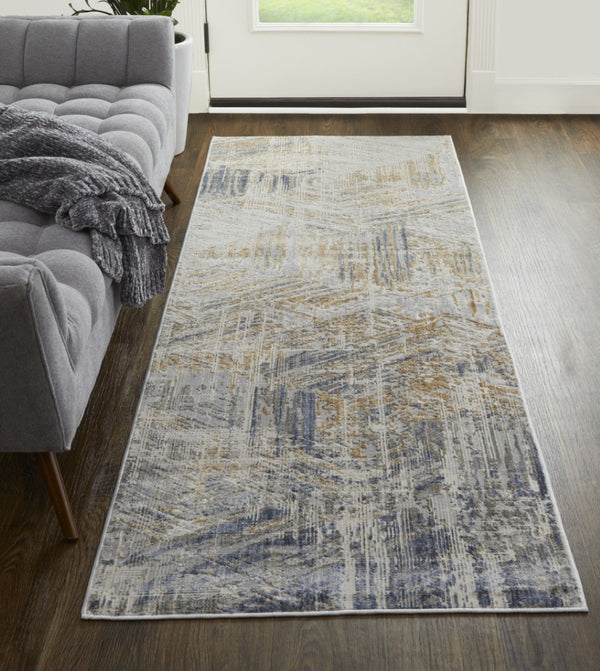 HomeRoots 4' Transform Your Space with a Modern Abstract Ivory Gray Tan Distressed Area Rug for Comfort & Style 8' Runner 514154