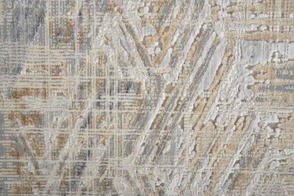 HomeRoots 4' Transform Your Space with a Modern Abstract Ivory Gray Tan Distressed Area Rug for Comfort & Style 8' Runner 514154