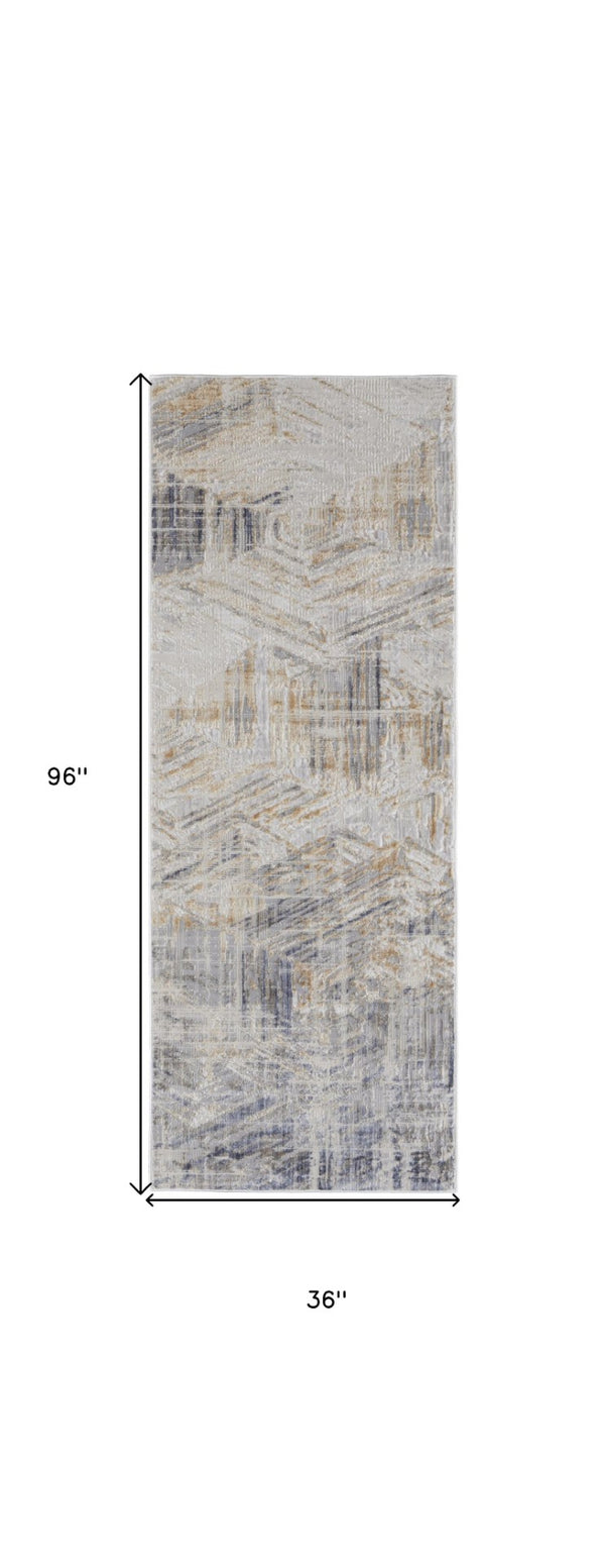 HomeRoots 4' Transform Your Space with a Modern Abstract Ivory Gray Tan Distressed Area Rug for Comfort & Style 8' Runner 514154