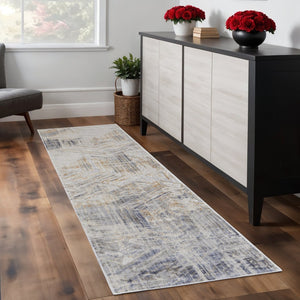 HomeRoots 4' Transform Your Space with a Modern Abstract Ivory Gray Tan Distressed Area Rug for Comfort & Style 8' Runner 514154