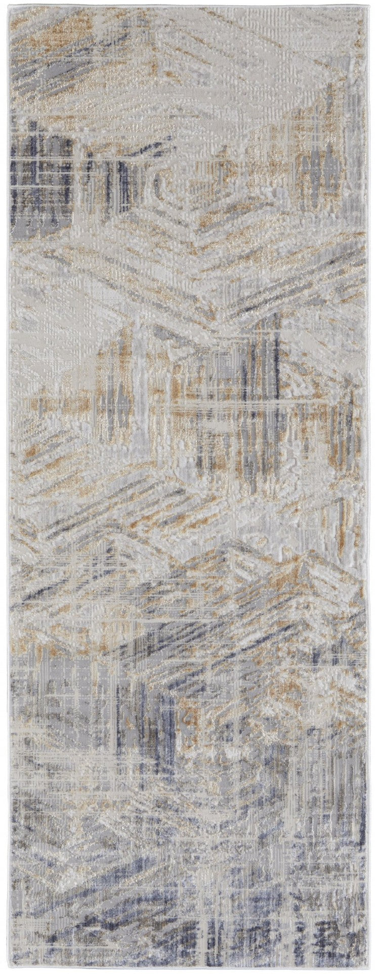 HomeRoots 4' Transform Your Space with a Modern Abstract Ivory Gray Tan Distressed Area Rug for Comfort & Style 12' Runner 514155