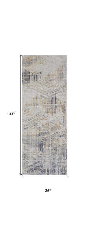 HomeRoots 4' Transform Your Space with a Modern Abstract Ivory Gray Tan Distressed Area Rug for Comfort & Style 12' Runner 514155