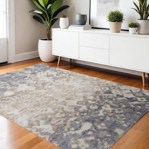 HomeRoots 4' Ivory Tan and Blue Abstract Distressed Area Rug - Timeless Style for Living Rooms and Bedrooms 4' X 6' 514158