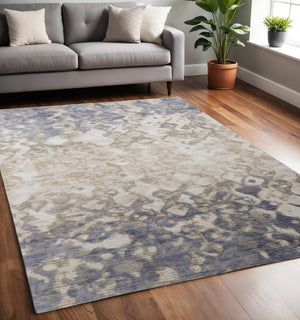 HomeRoots 4' Ivory Tan and Blue Abstract Distressed Area Rug - Timeless Style for Living Rooms and Bedrooms 5' X 8' 514159