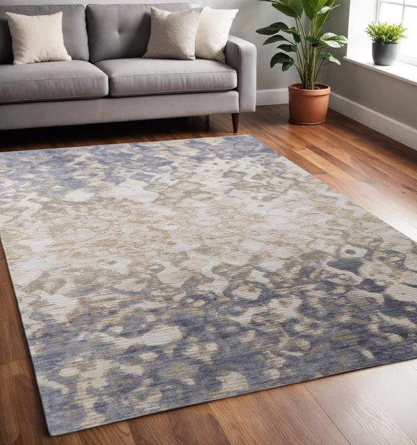 HomeRoots 4' Ivory Tan and Blue Abstract Distressed Area Rug - Timeless Style for Living Rooms and Bedrooms 5' X 8' 514159