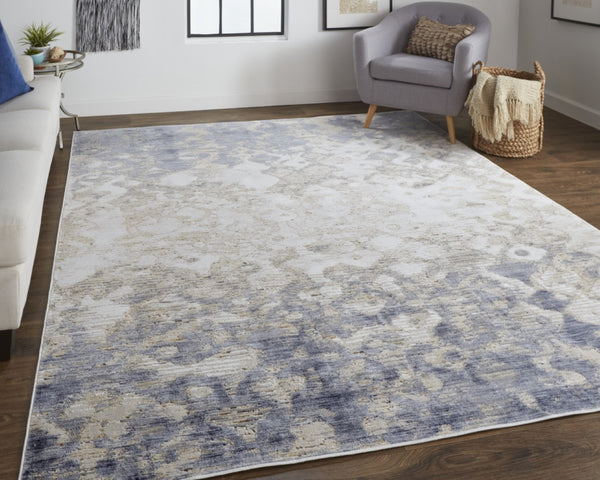 HomeRoots 4' Ivory Tan and Blue Abstract Distressed Area Rug - Timeless Style for Living Rooms and Bedrooms 5' X 8' 514159