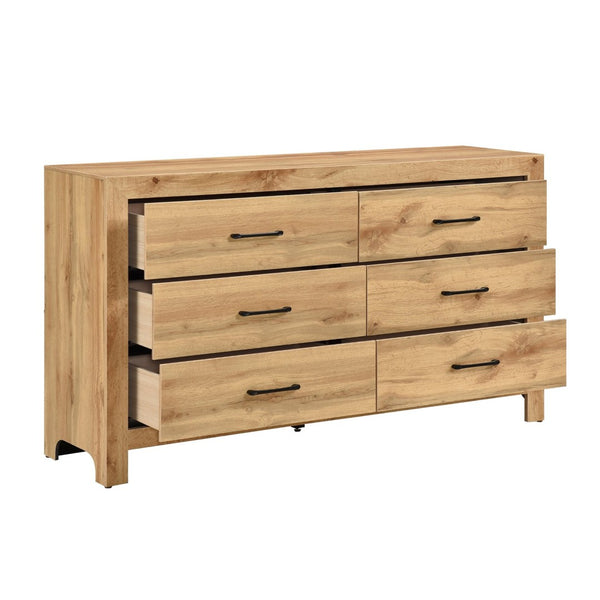 English Elm Rustic Six Drawer Wooden Dresser Natural Finish Bedroom Storage with Dovetail Joinery B011P456448