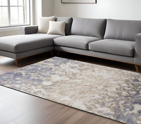 HomeRoots 4' Ivory Tan and Blue Abstract Distressed Area Rug - Timeless Style for Living Rooms and Bedrooms 8' X 10' 514160