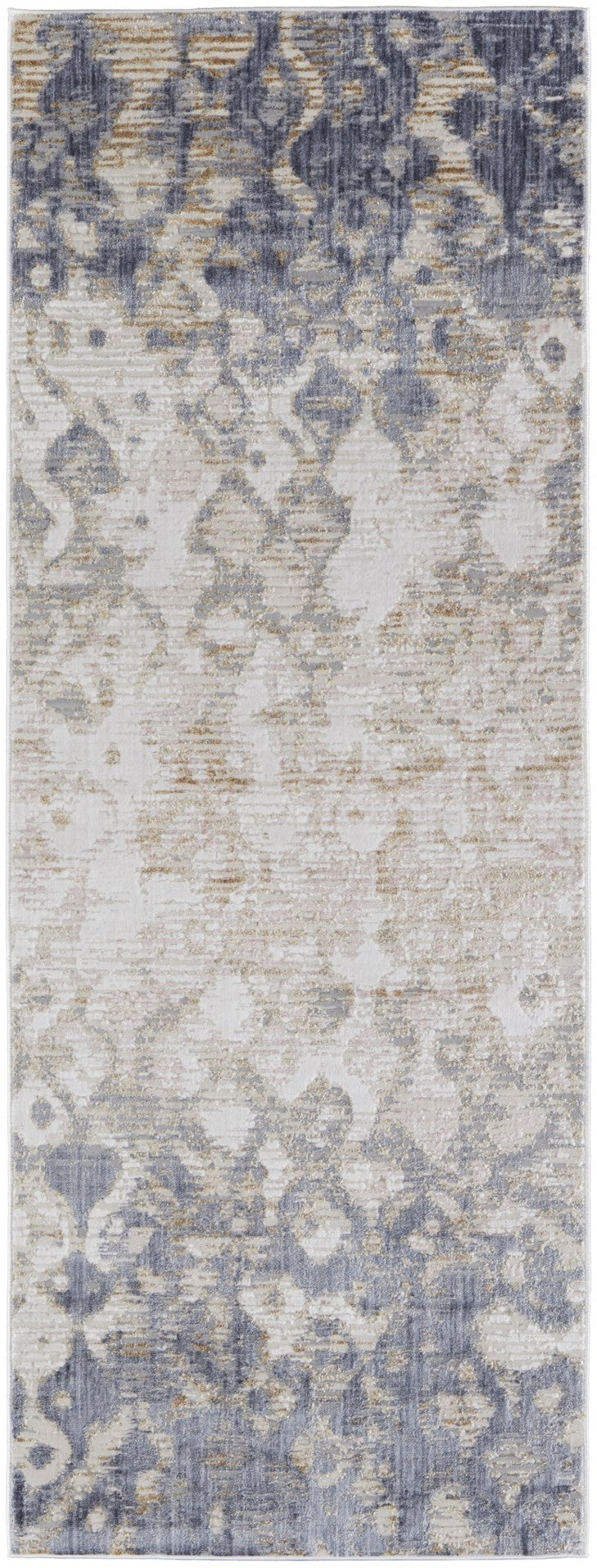 HomeRoots 4' Ivory Tan and Blue Abstract Distressed Area Rug - Timeless Style for Living Rooms and Bedrooms 10' Runner 514162