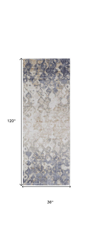 HomeRoots 4' Ivory Tan and Blue Abstract Distressed Area Rug - Timeless Style for Living Rooms and Bedrooms 10' Runner 514162